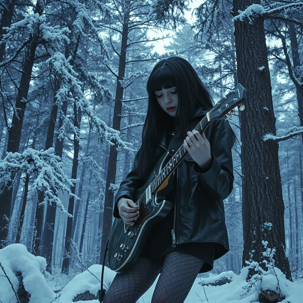 Goth Girl in Dark Futuristic Snowscape