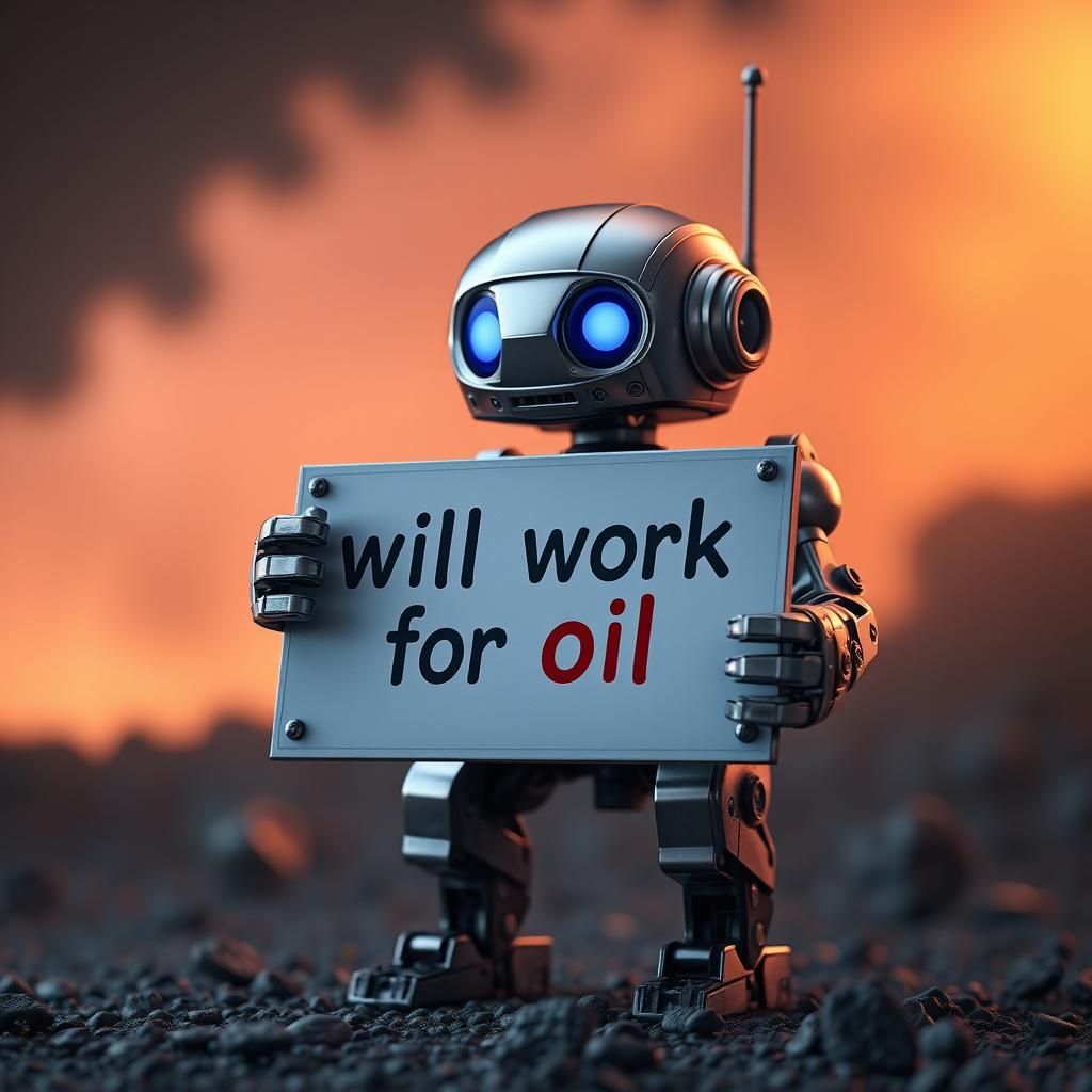 Robot Seeks Oil in Futuristic Sci-Fi Scene