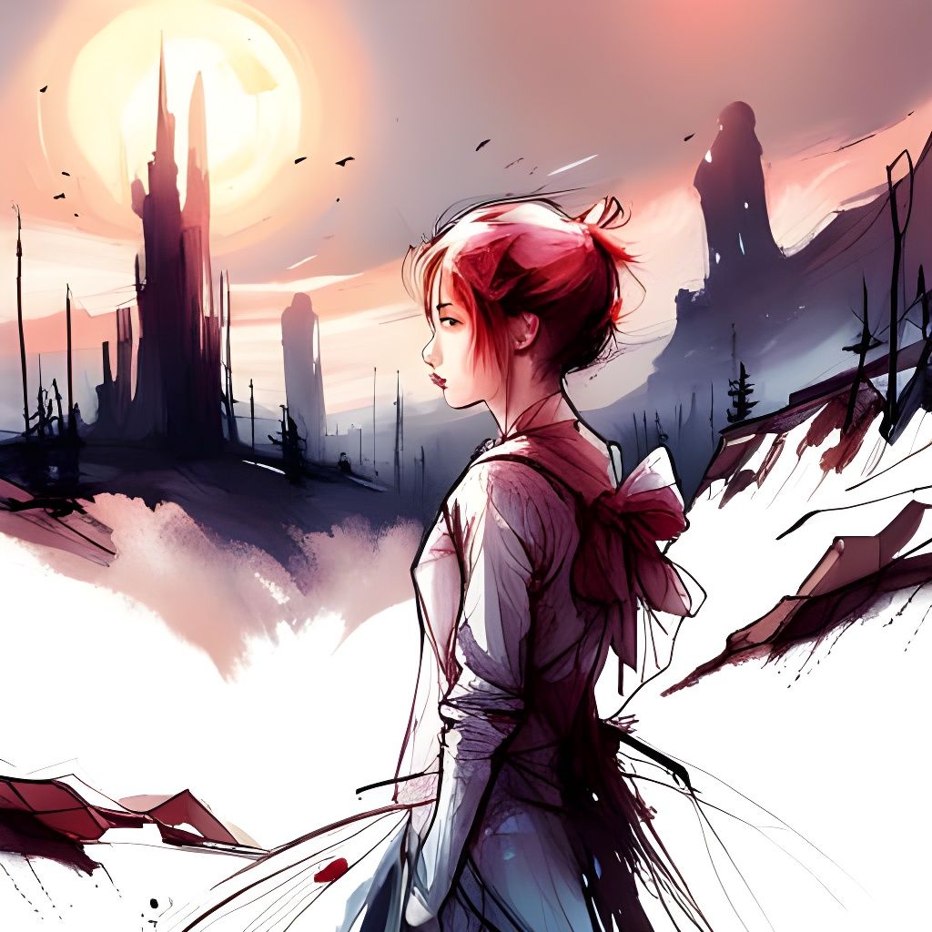 Moonlit Fairytale Landscape in Lineart Style