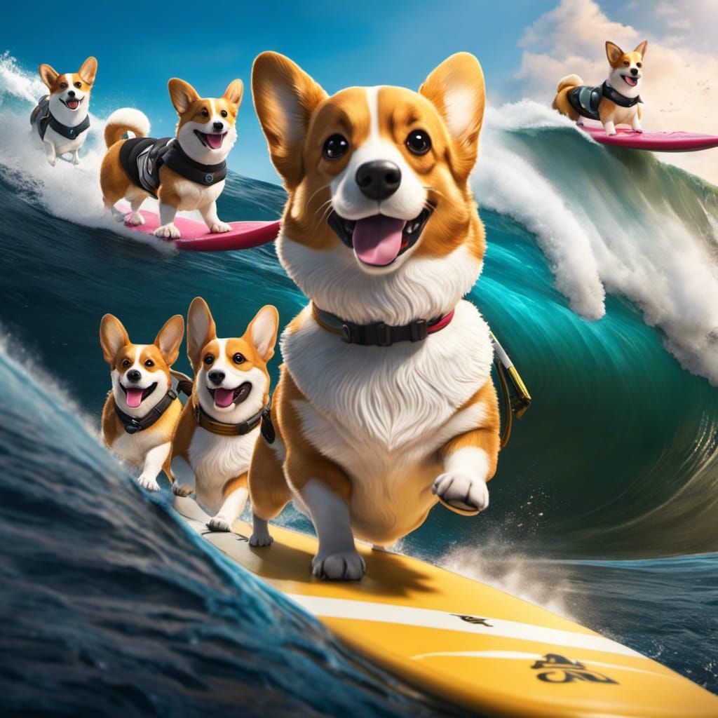 The canine surf championships. The corgis are putting in some impressive moves