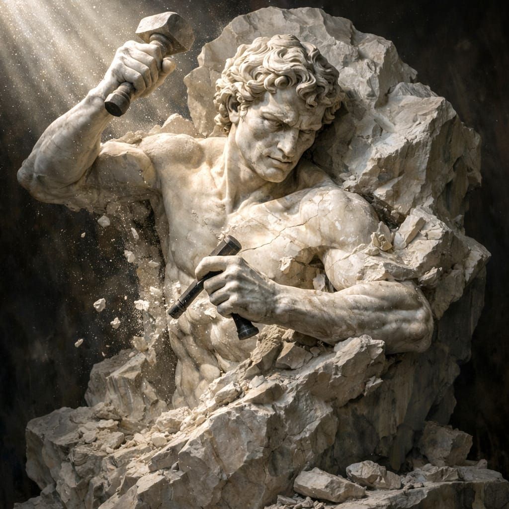 Marble Sculpture of Self Creation in Neoclassical Style