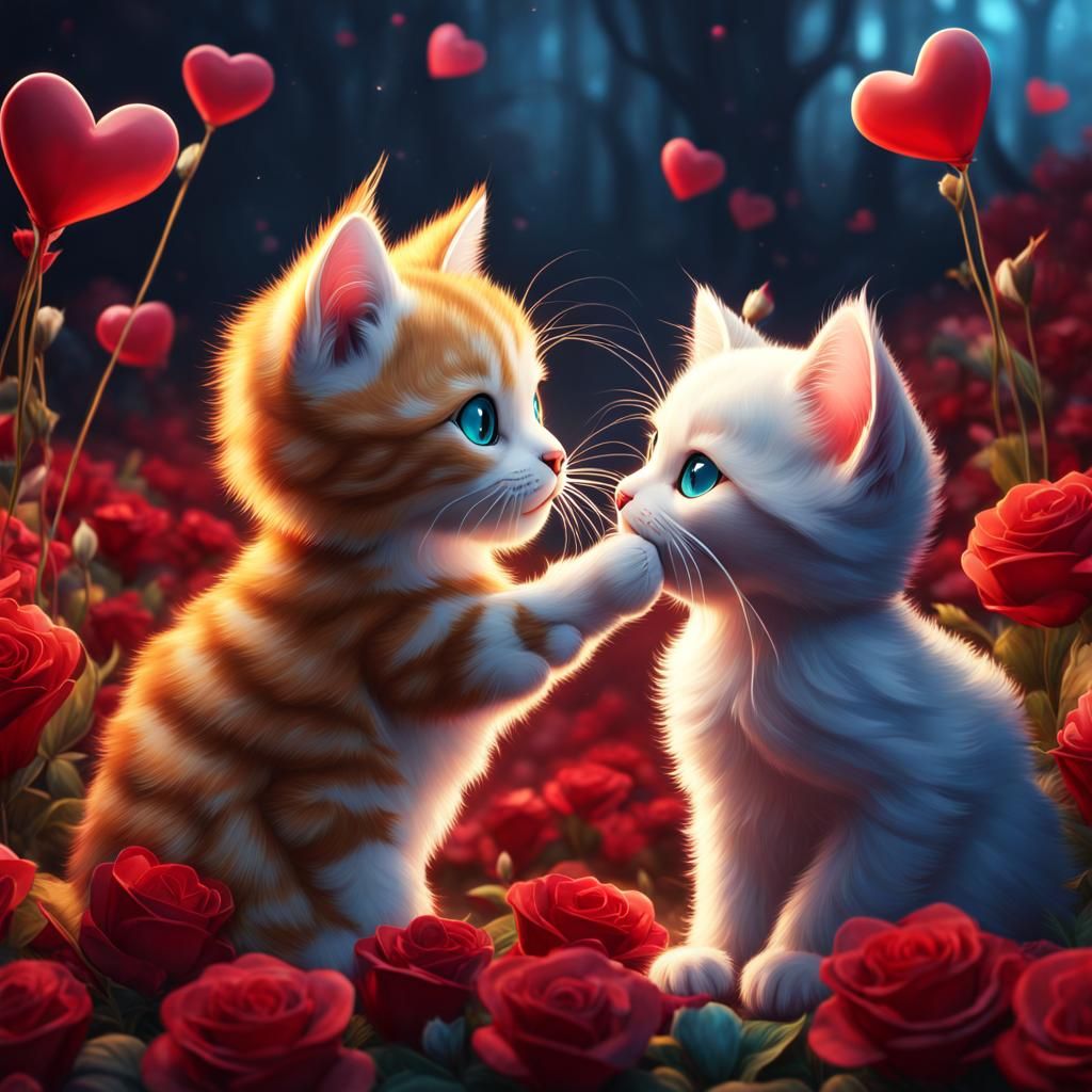 Two Cute Cats Kissing on Valentines Day