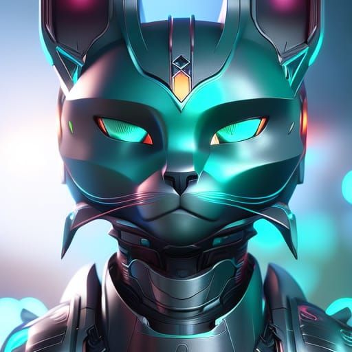 Robotic Feline Portrait in Vibrant Colors