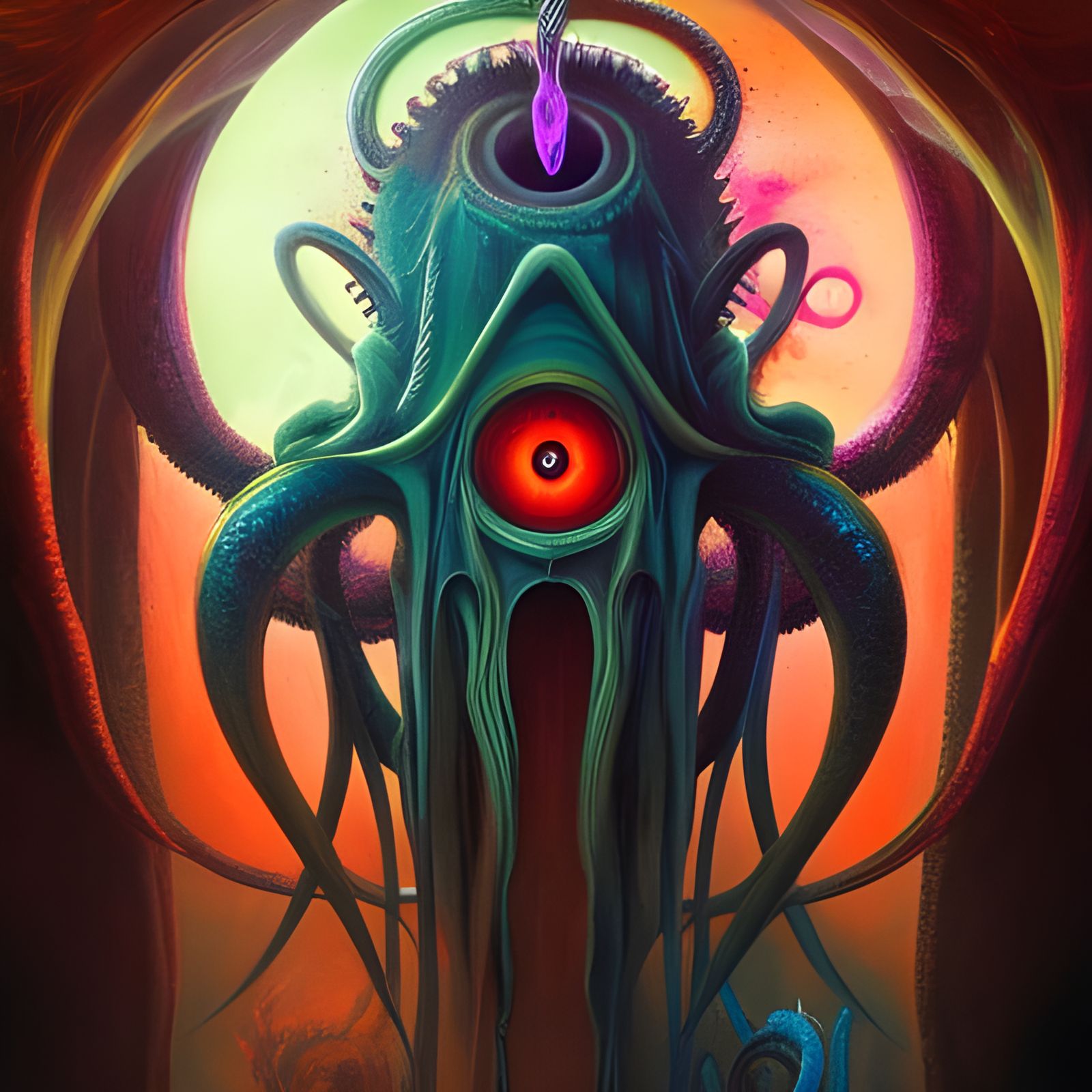 Colorful Lovecraftian Cthulhu in Surreal Dark Fantasy