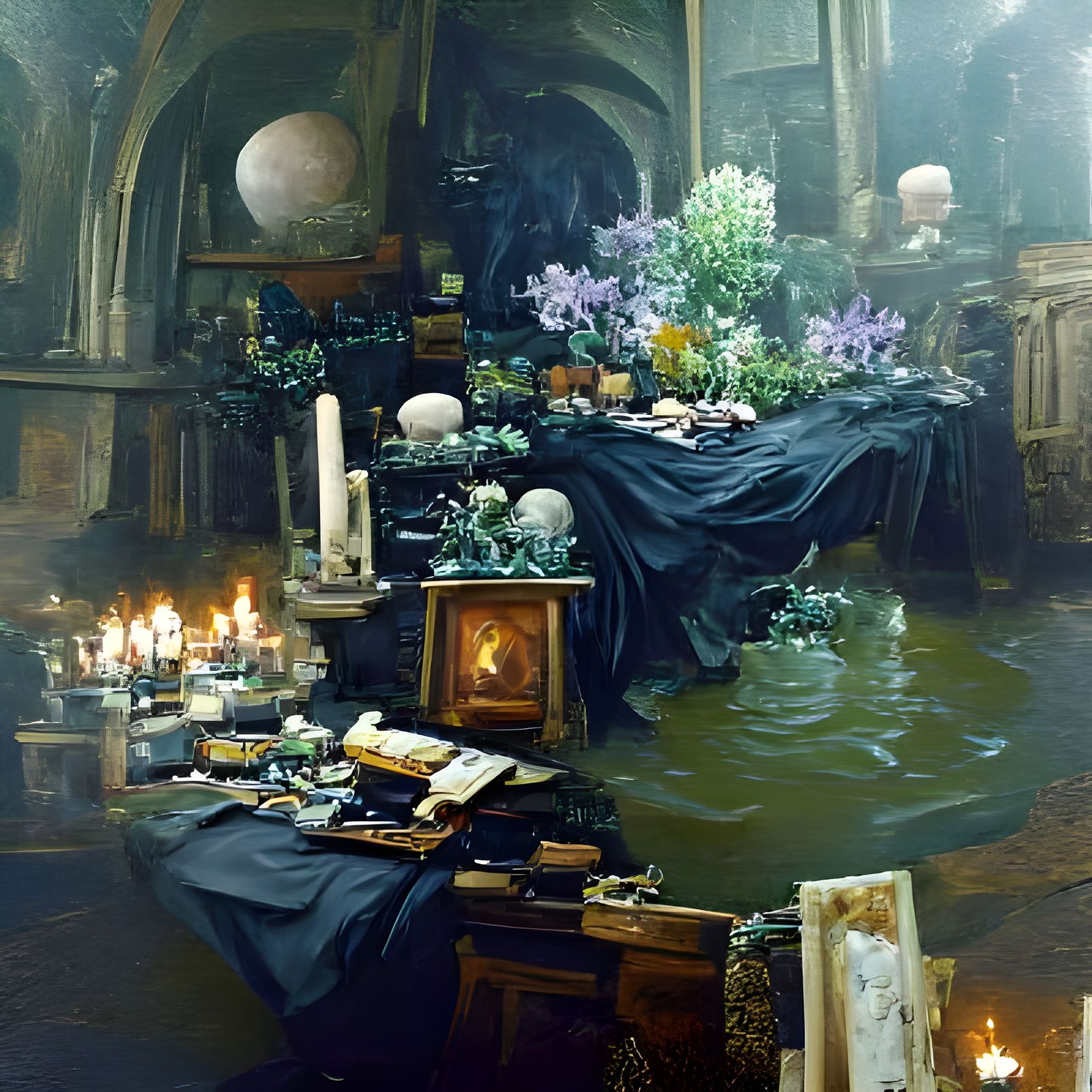 Baroque Atlantis Altar with Flowers and Candles