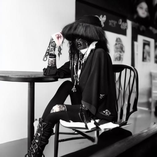 Goth Fashion Model in Coffee Shop