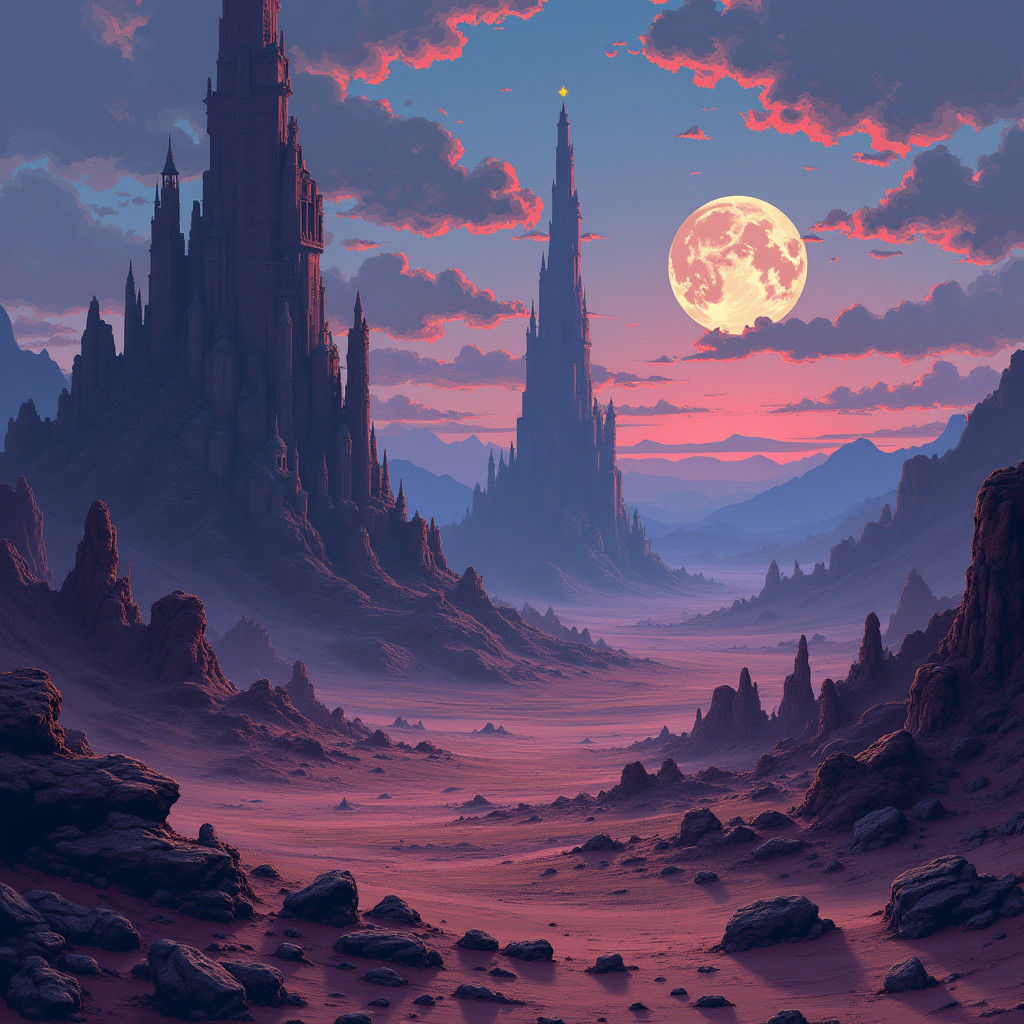 Dark Fantasy Desert: 32-bit Pixel Art Castles