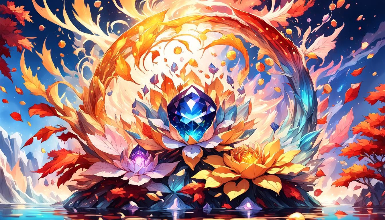 Rainbow Sapphire in Titan Yellow Flower, 3D Anime Art