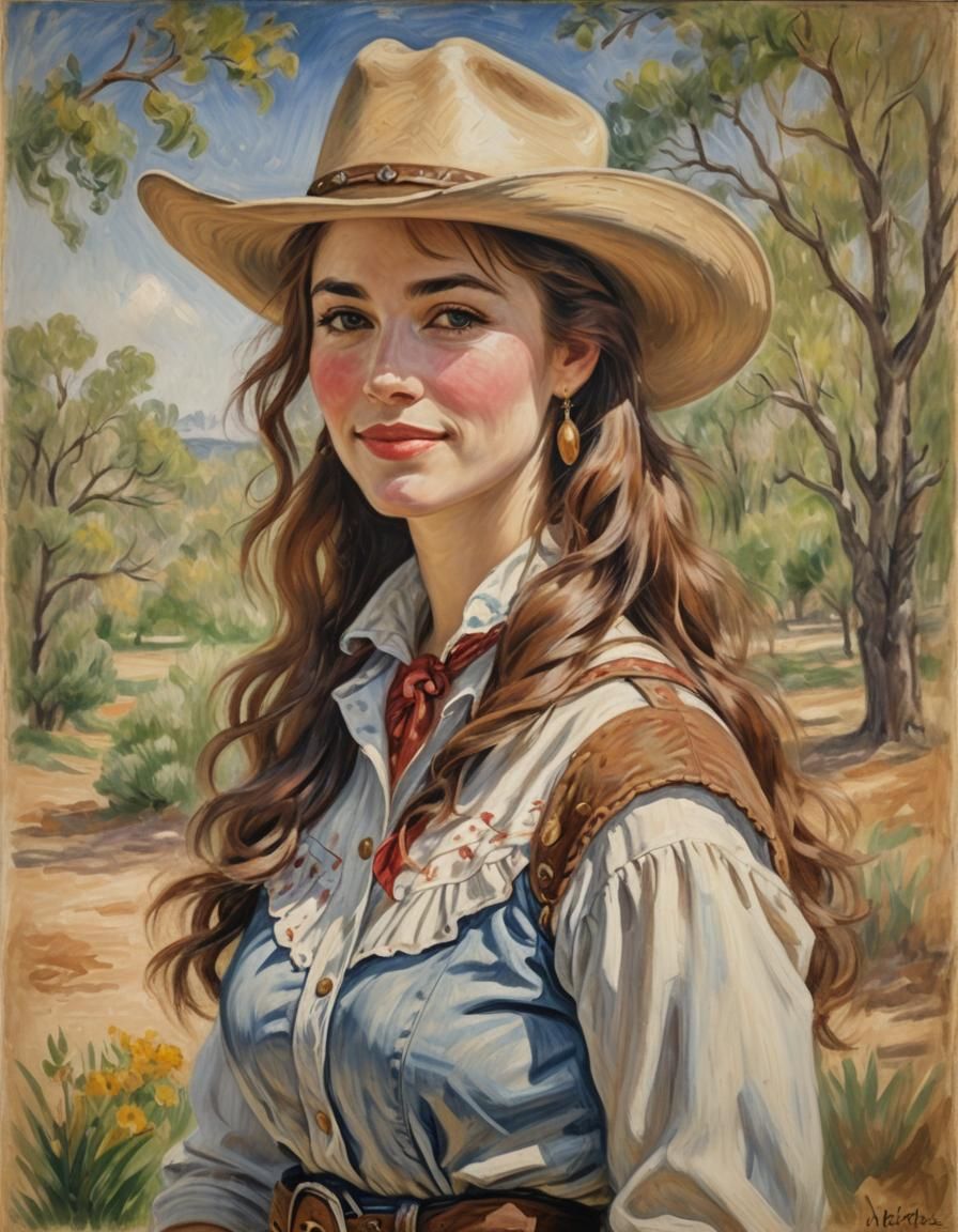 Rustic Beauty in Impressionist Style Half Body Portrait