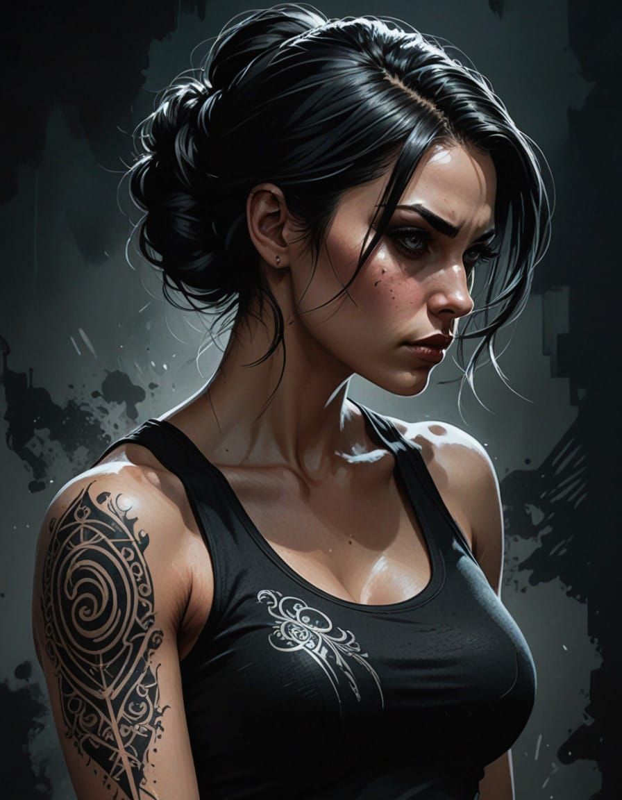 Strong-Willed Warrior in Dark Comic Book Style