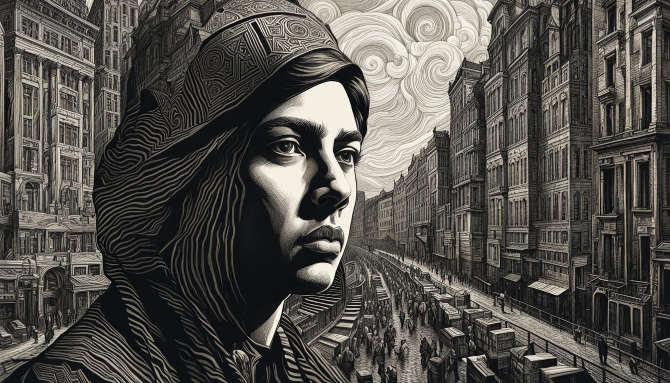 Detailed Engraving Portrait in Surrealist Style