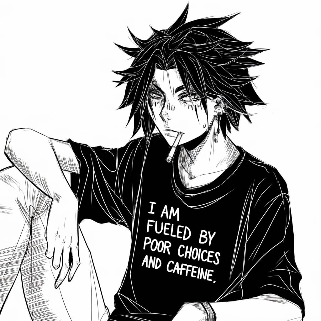 Edgy Anime Character in Sketchy Black and White