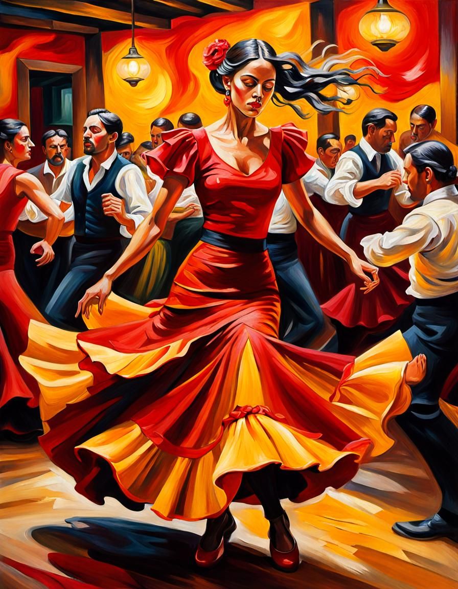 Flamenco Dancer in Exuberant Tavern Scene