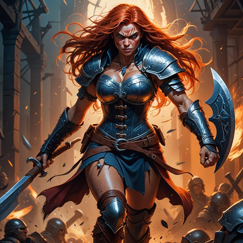 Vibrant Fantasy Warrior in Leather Armor