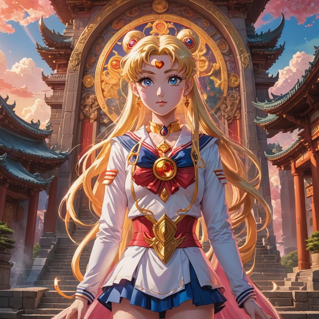 Sailor Moon at the Dragon Queen's Temple in Anime Style