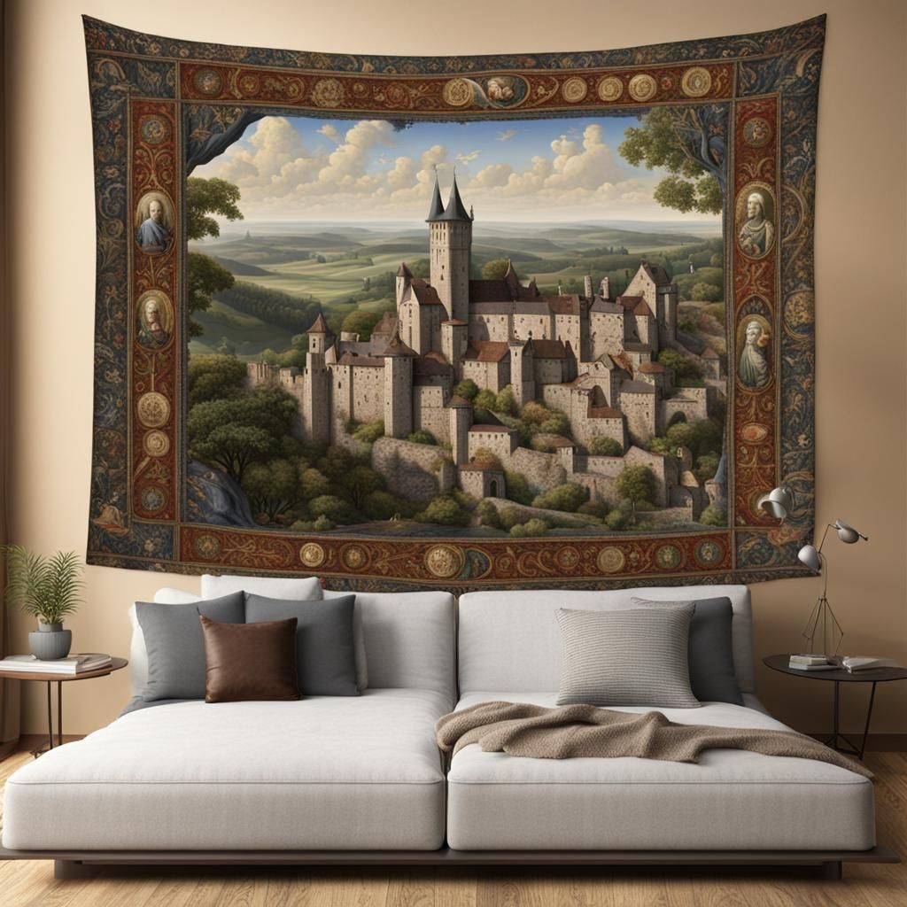 Medieval History Woven Tapestry: Detailed Matte Painting