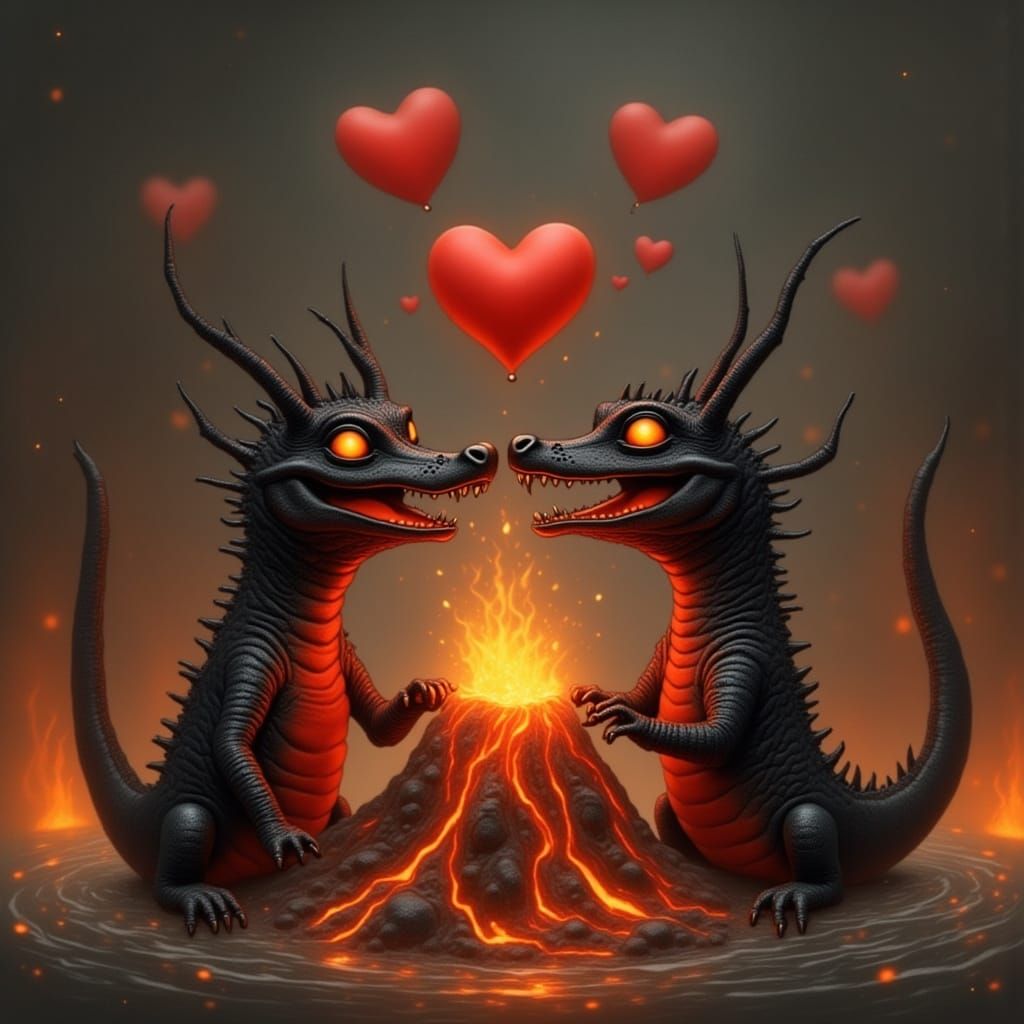 Romantic Lava Creatures Eruption of Love