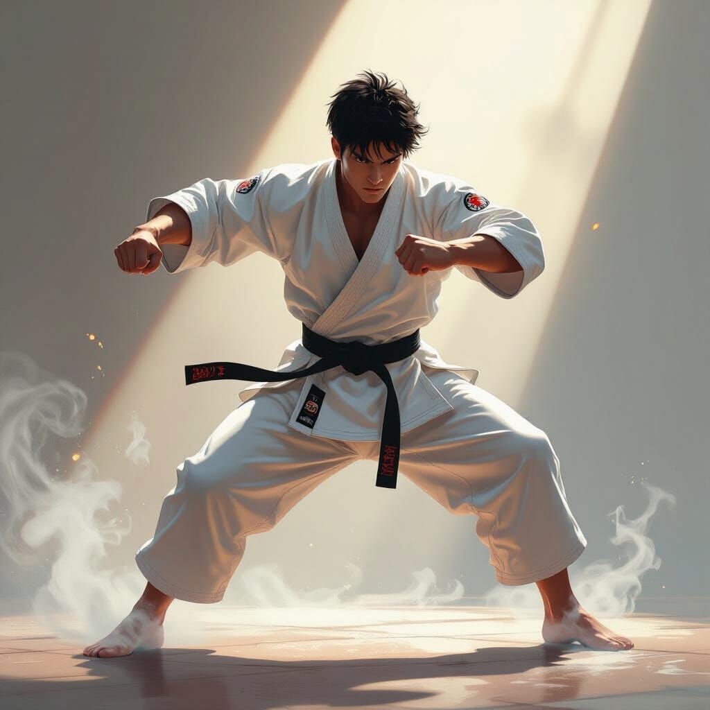 Dynamic Martial Artist in Roundhouse Kick