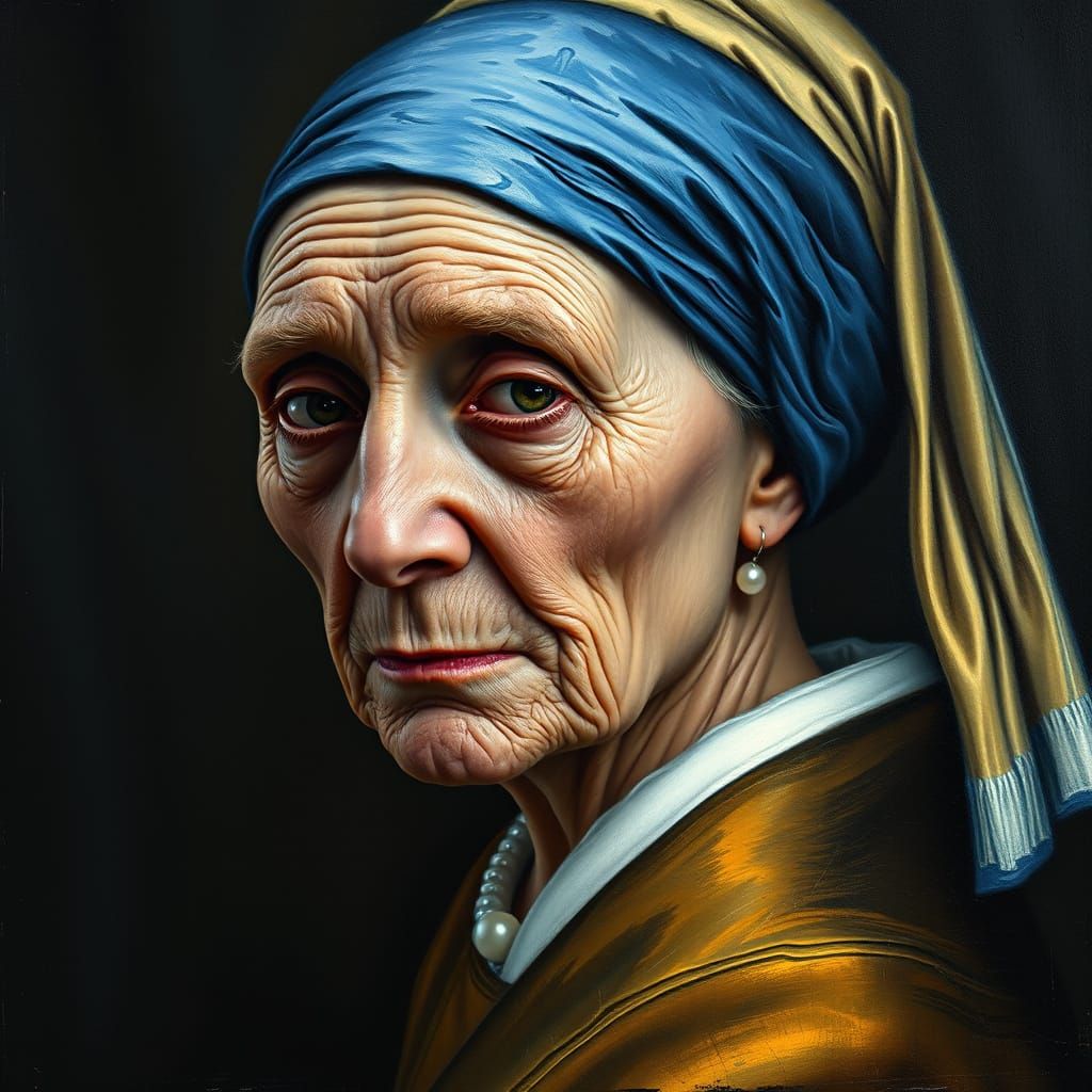 Aged Beauty with Pearl Earring in Triadic Hues