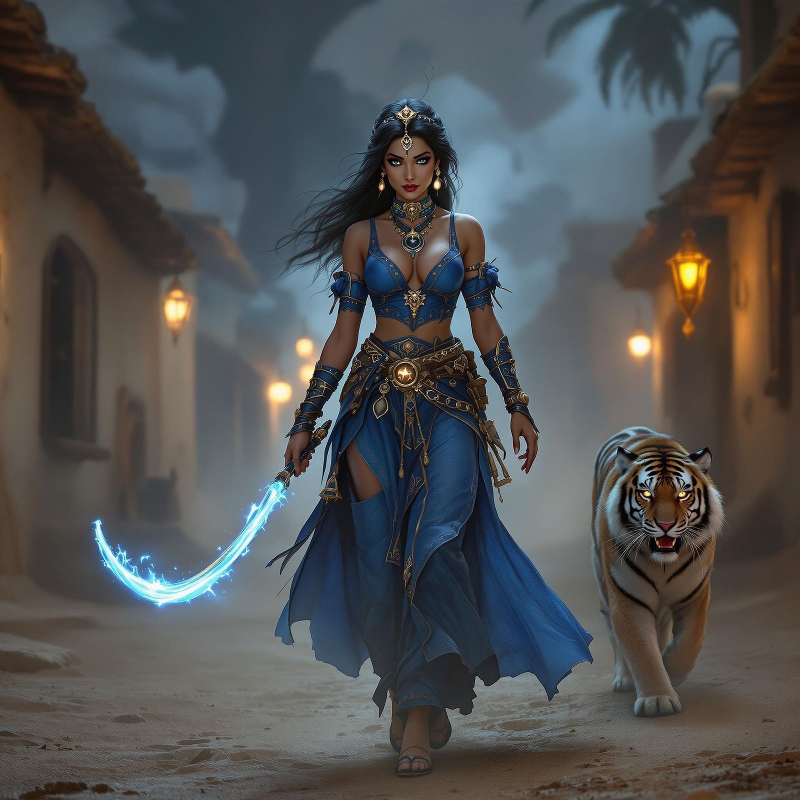 Ethereal Desert Rogue with Magical Whip and Majestic Tiger