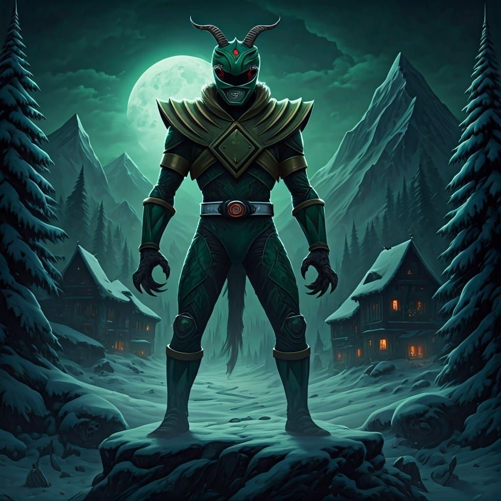 Dark Fantasy Krampus, a Twisted Green Ranger of Terror