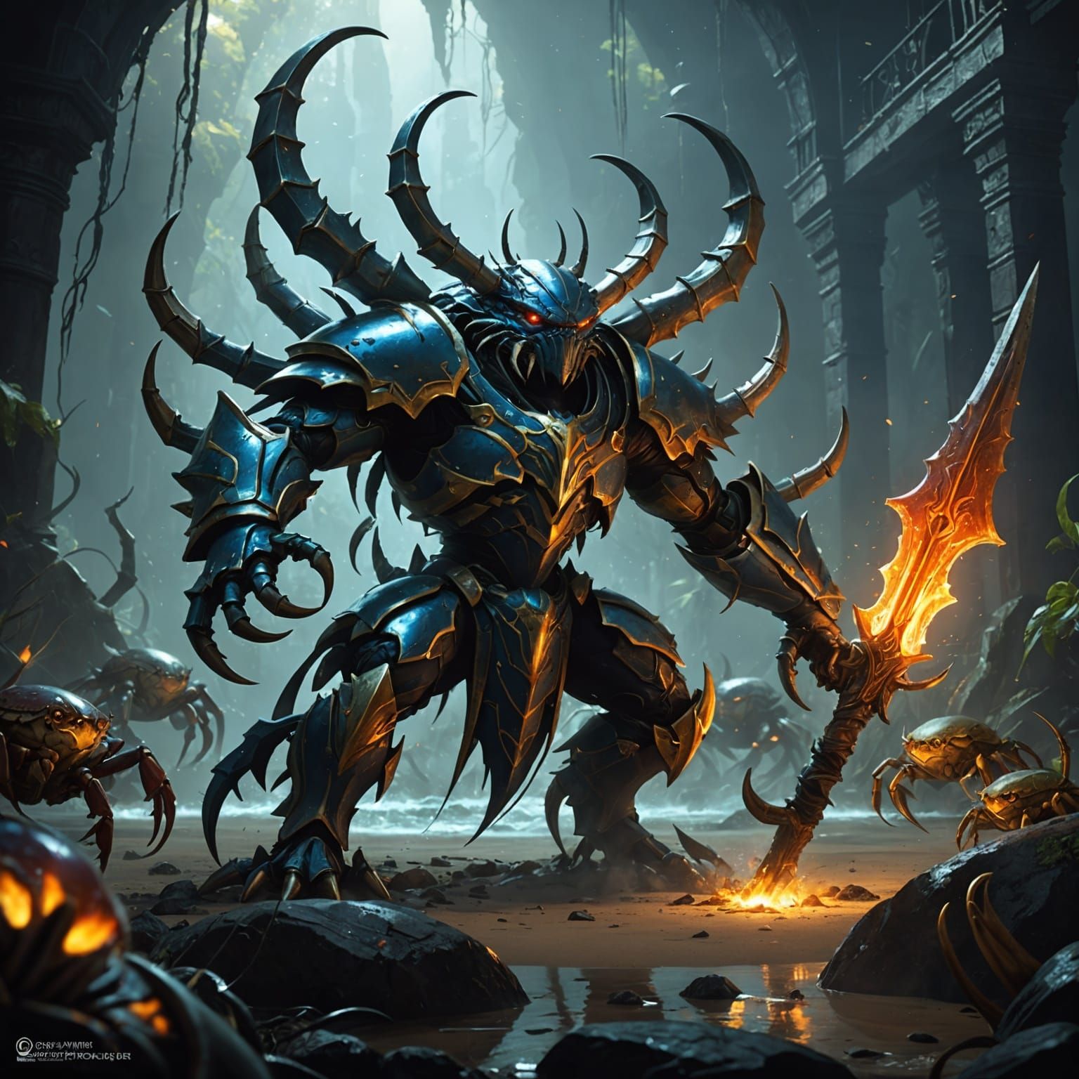 Radiant Crab Warrior Cuts Down Brachyura Horde