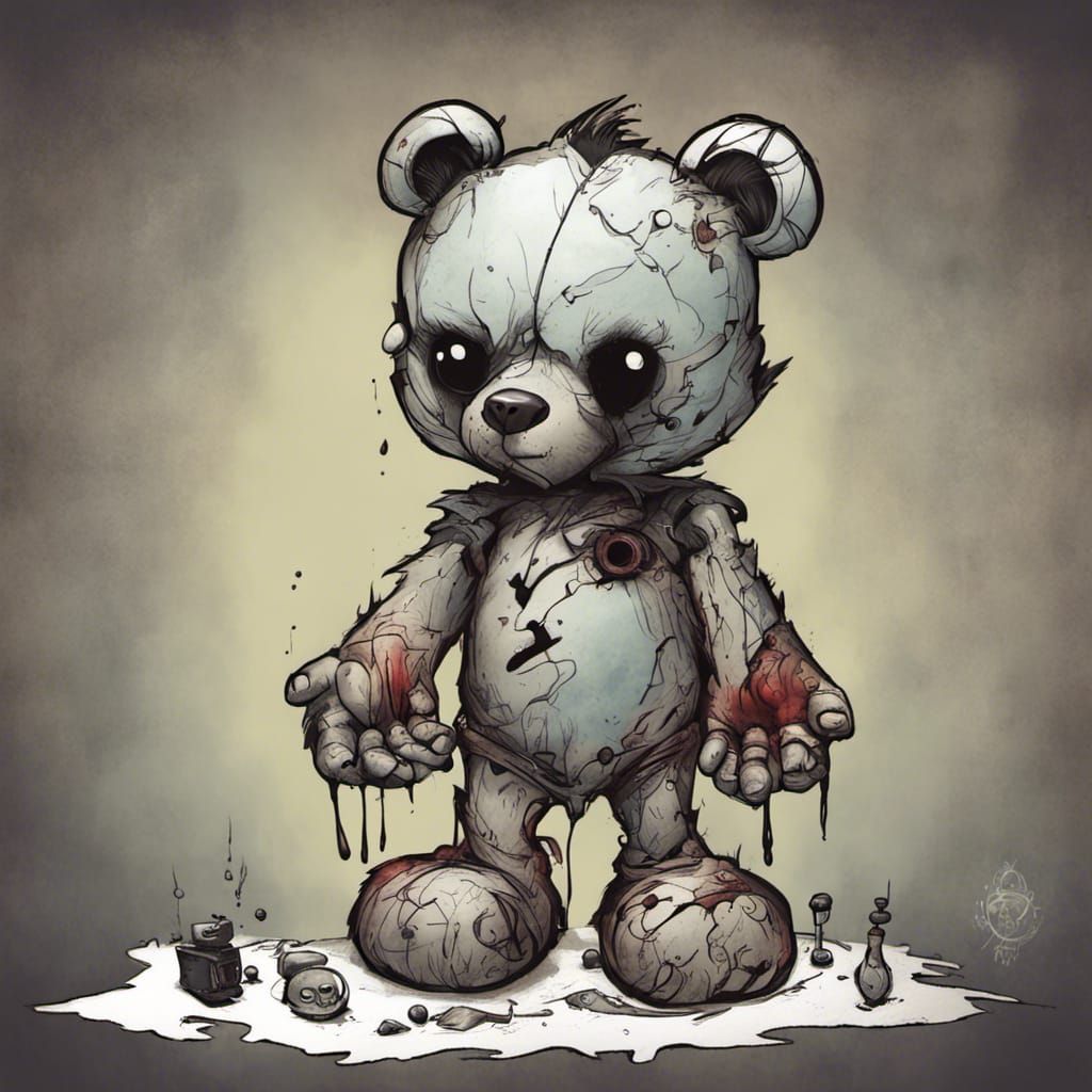 Injured Teddy Bear in Inkpunk Style