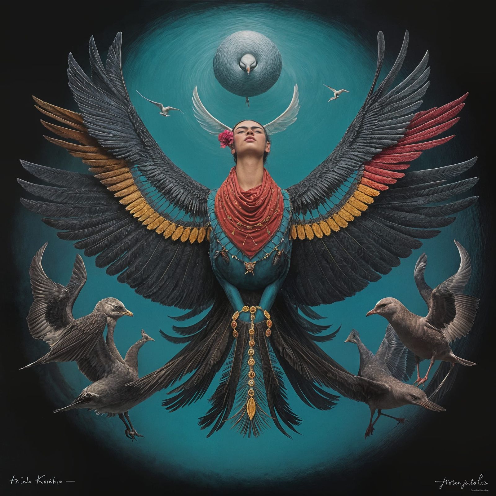 Surreal Seagulls in Vibrant Mexican Folk Art Style