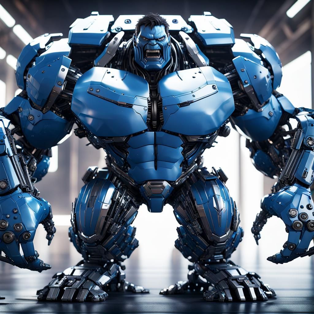 Robotic Blue Hulk with Intricate Mech Details