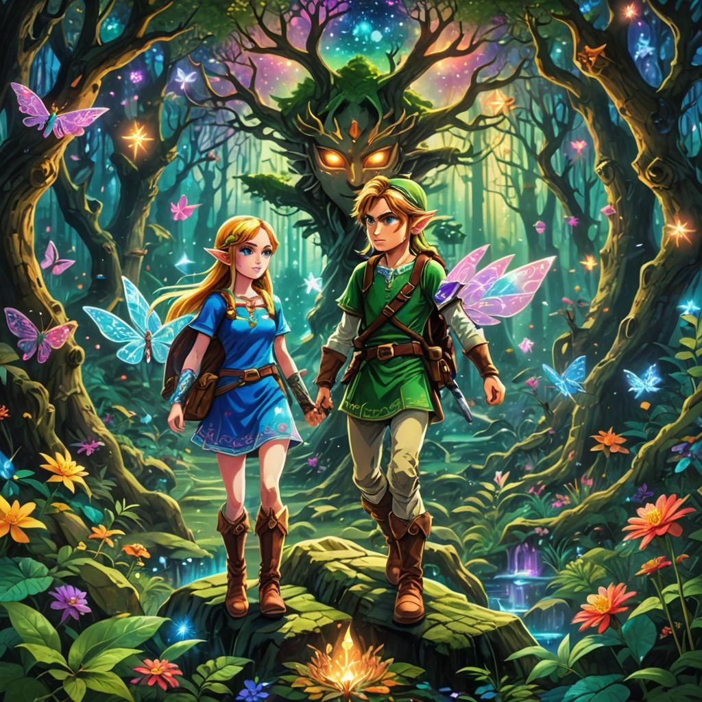Zelda and Link in Faerie Forest, Astral Illustration