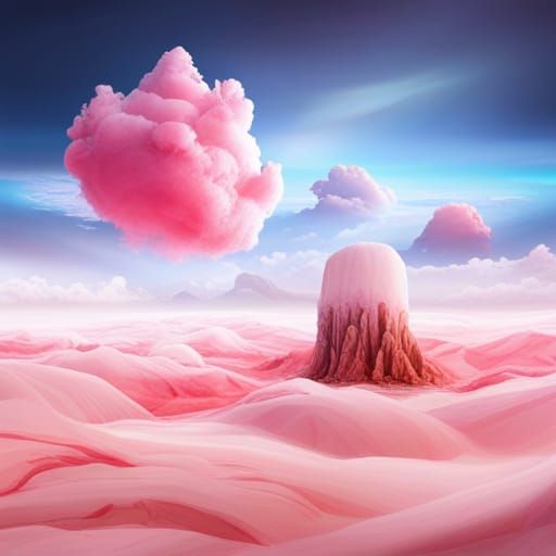 Fantasy Landscape with Floating Cotton Candy Islands