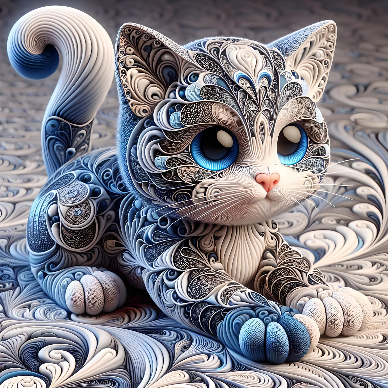 Realistic Cat Woman in Abstract Fractal Style