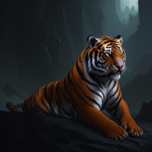 Surreal Head Eats Tiger: Detailed Matte Painting