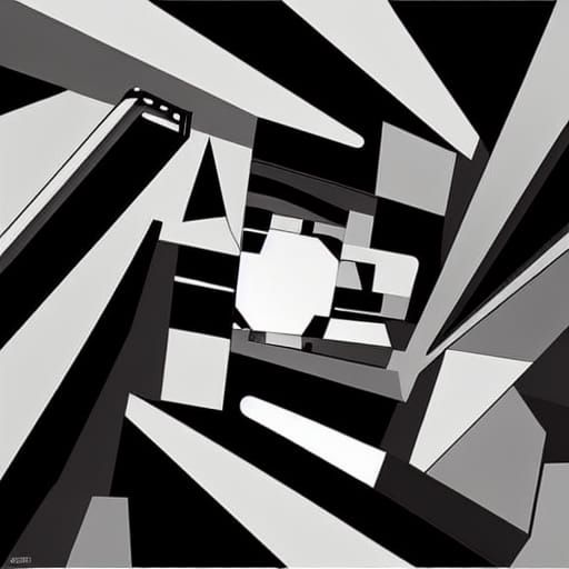 Abstract Cubist Tunnel to Hell in Ethereal Mist