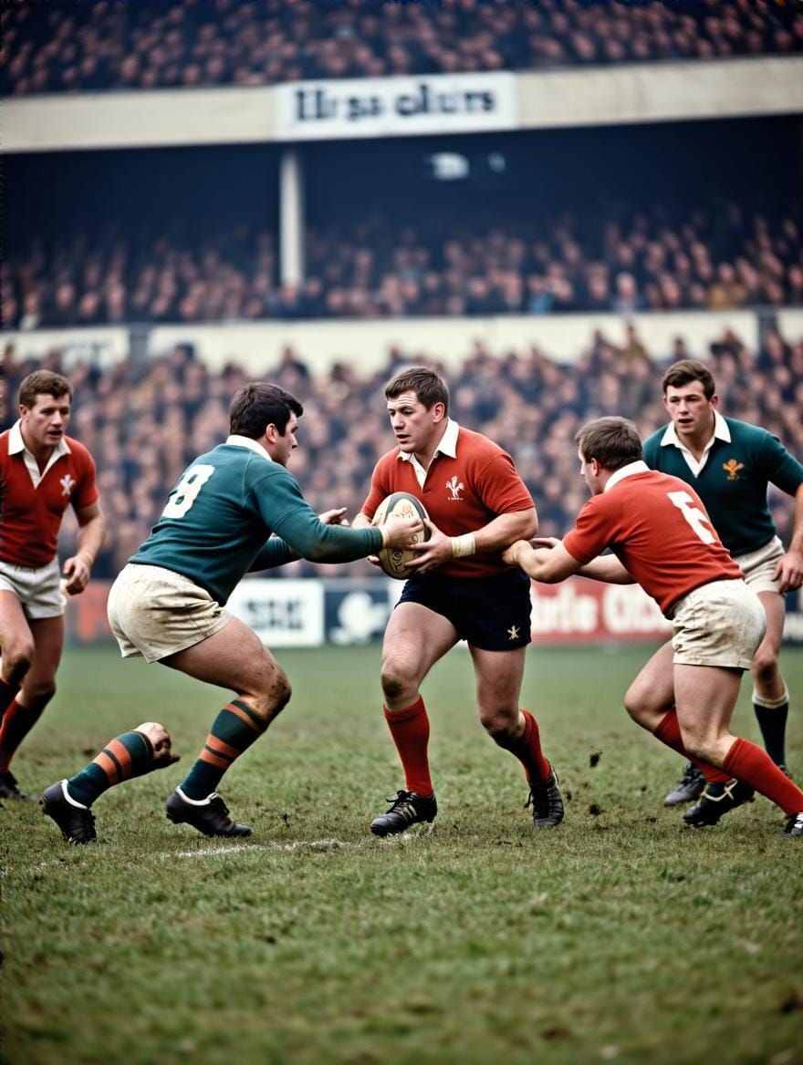 Vintage Rugby Match in 1960s Attire
