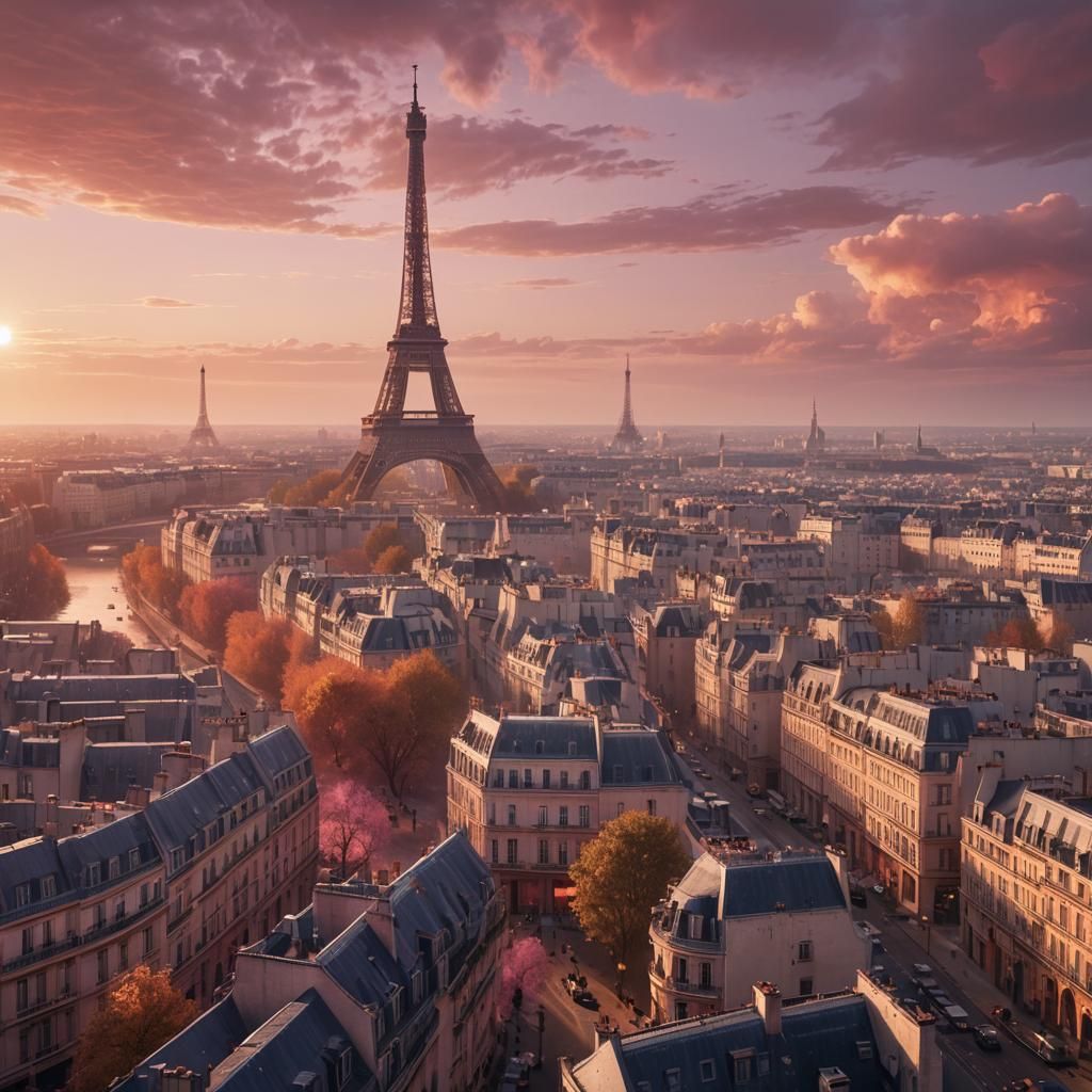 Paris Pink Sunset: Epic Digital Matte Painting