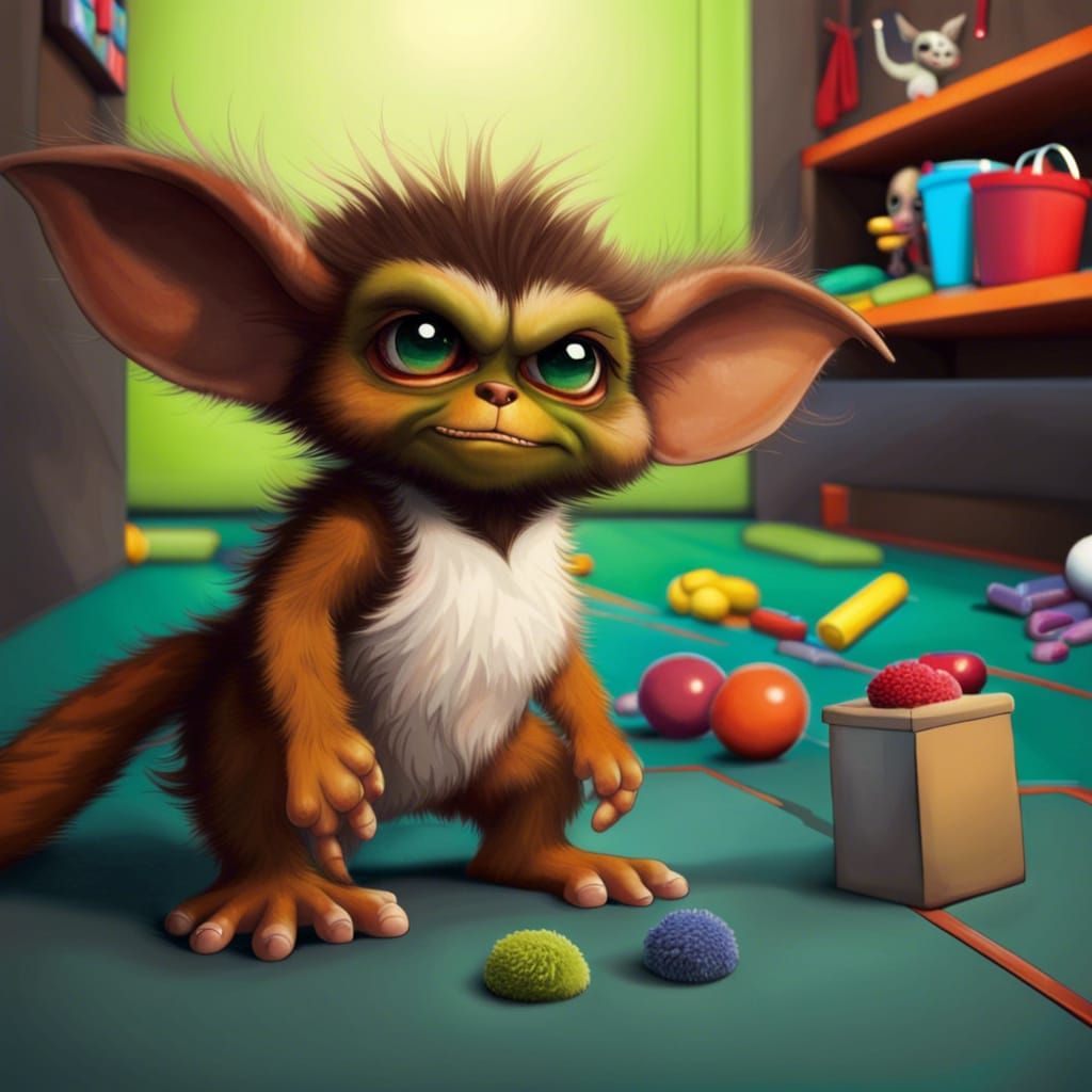 Cute Furry Gremlin Mischief in Playroom