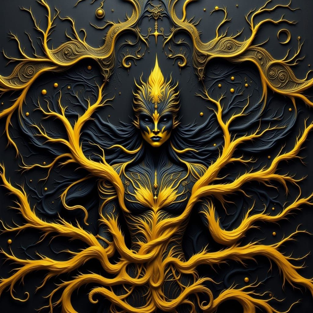 Enchanting Black and Yellow Fantasy Cityscape