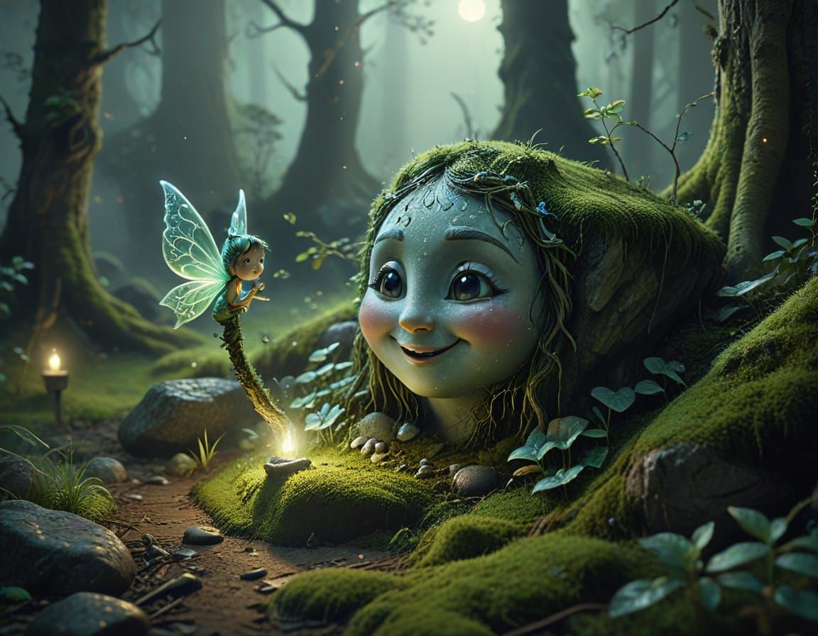 A small rock with a smiling face ...