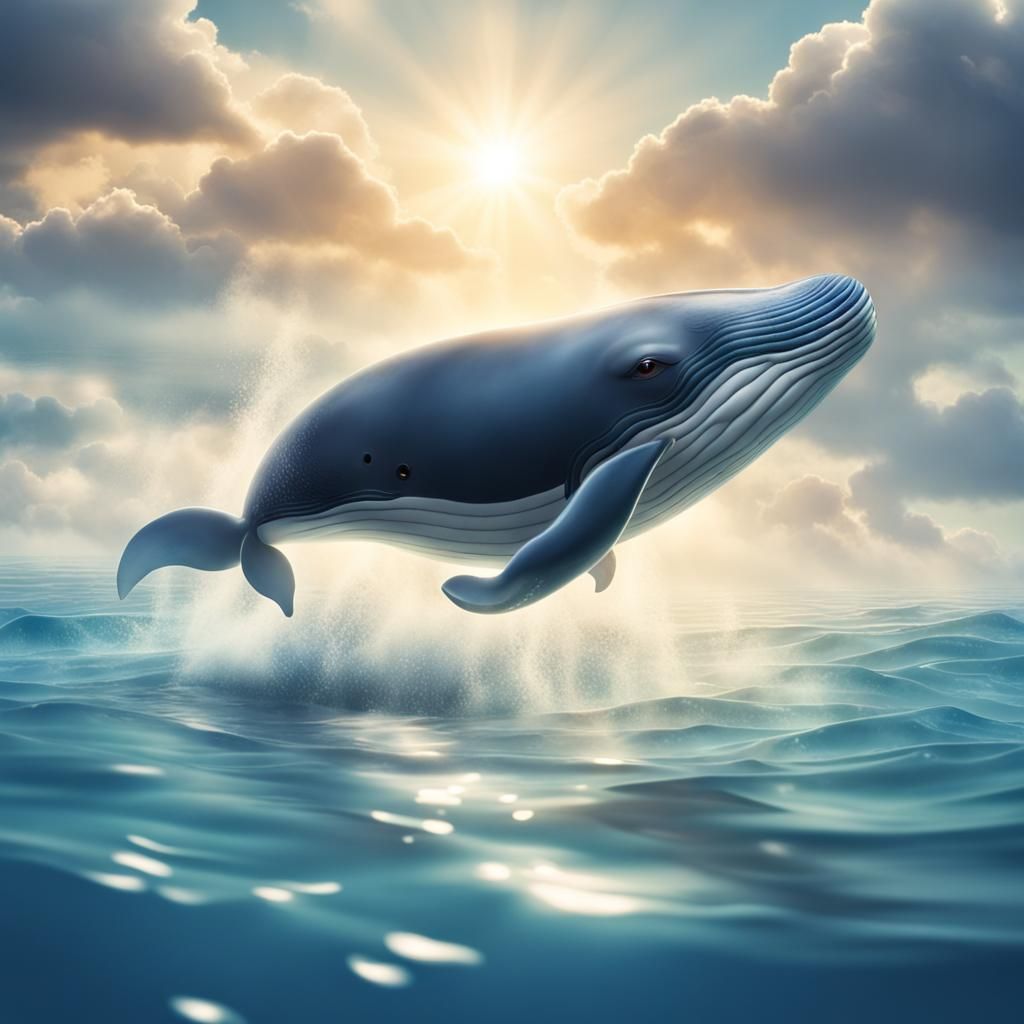 Happy Whale in Sunshine Beams