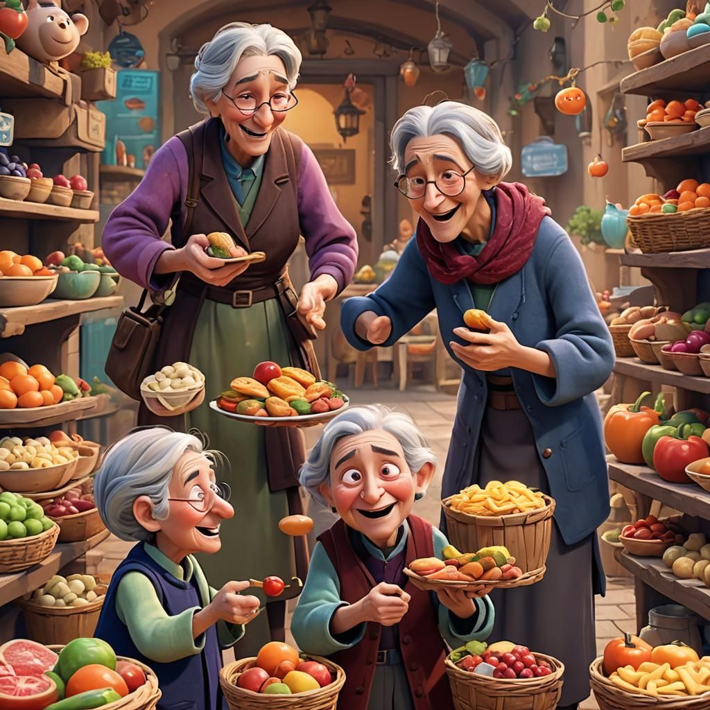 Generous Woman Shares Food: Pixar-Style 3D Art