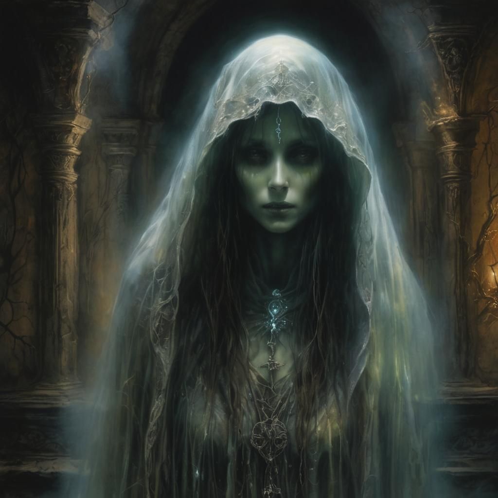 Portrait of a ghost in a crypt