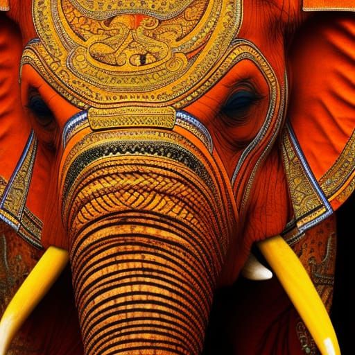 Helpful Thai Elephant in Ornate Orange and Gold Design