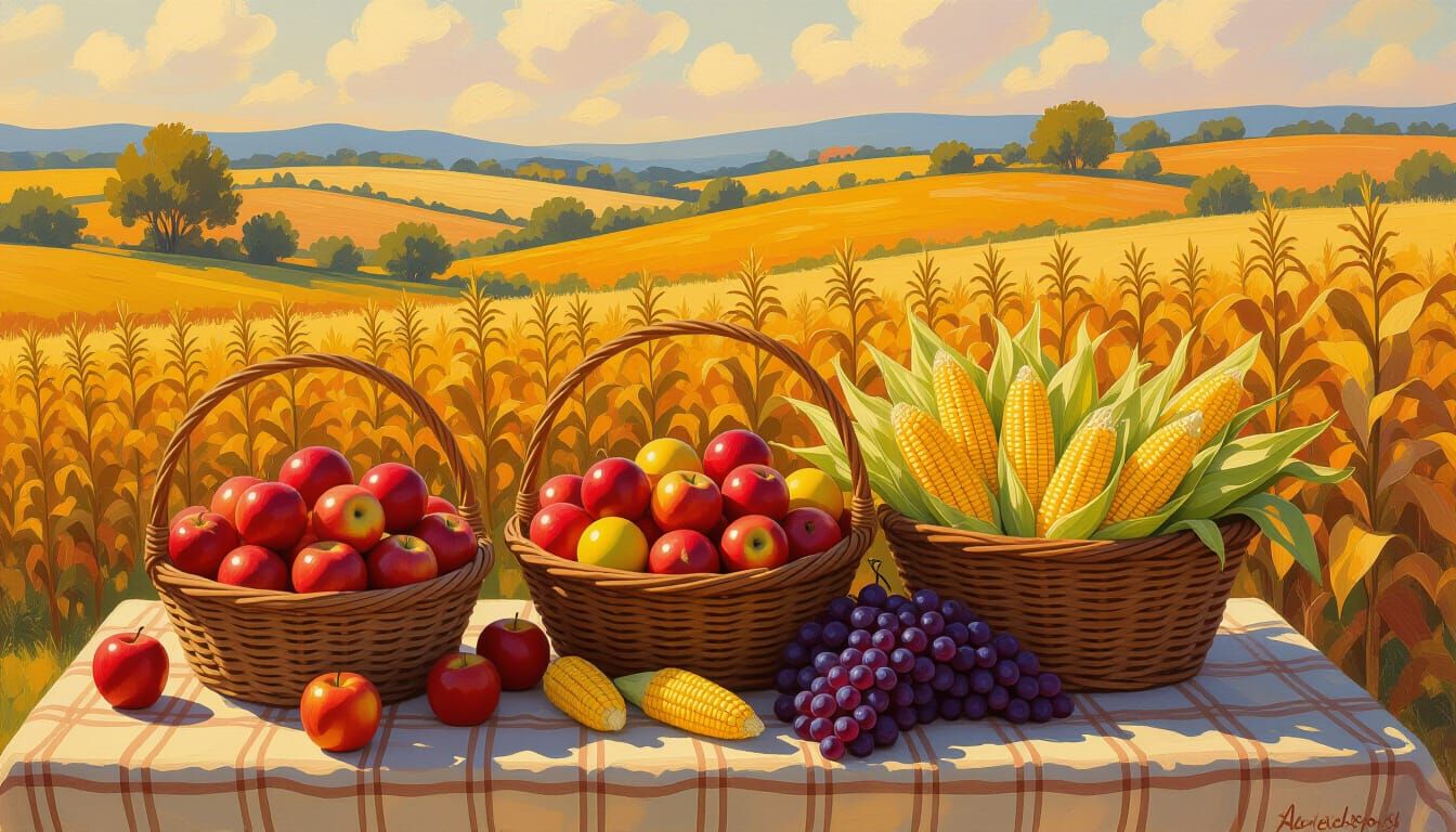 Golden Hour Harvest Feast Impressionist Painting