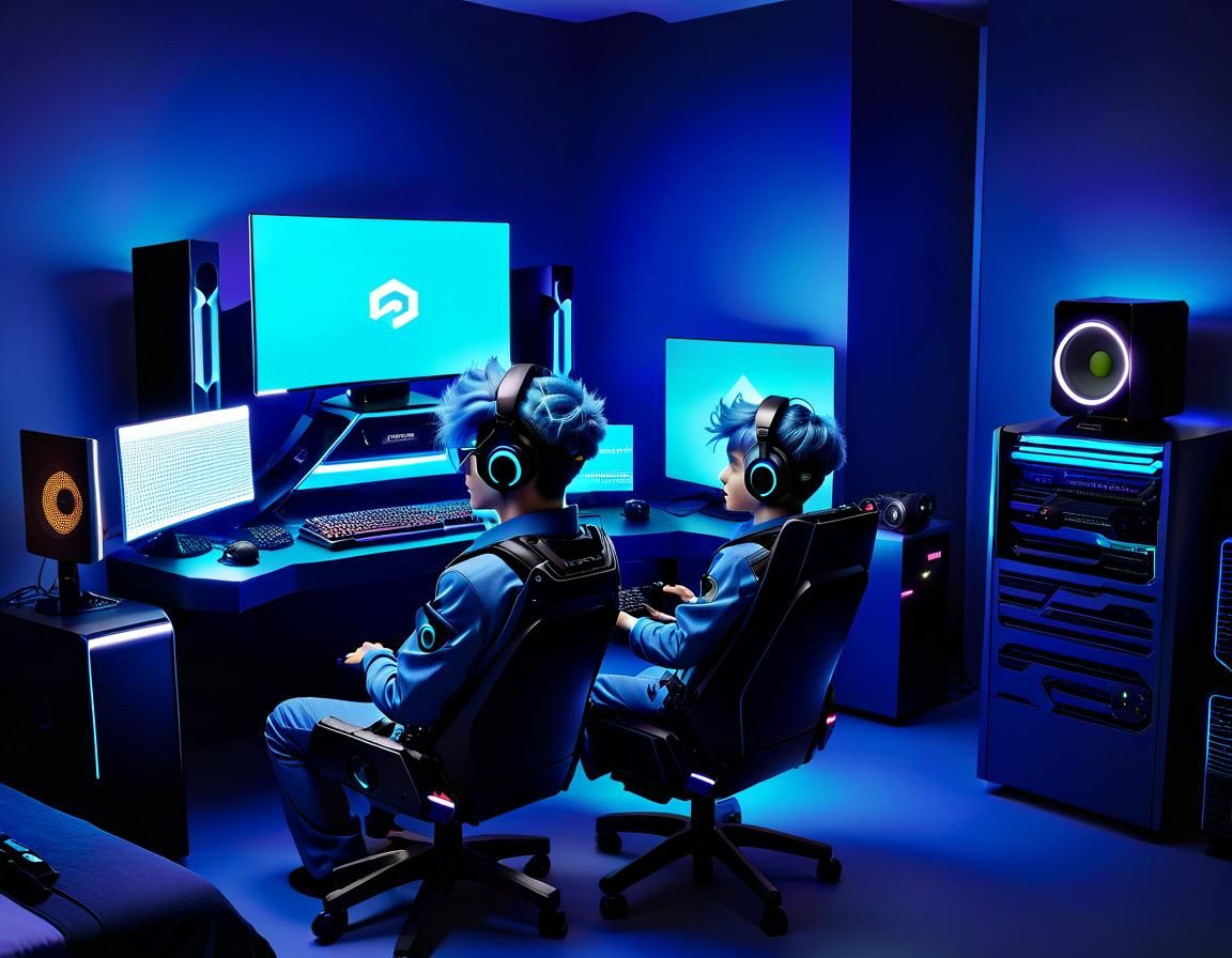 Futuristic Gaming Setup with VR in Splash Art