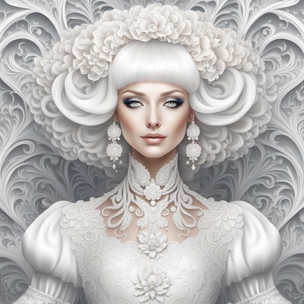 Rococo Noble Lady with White Wig and Smile