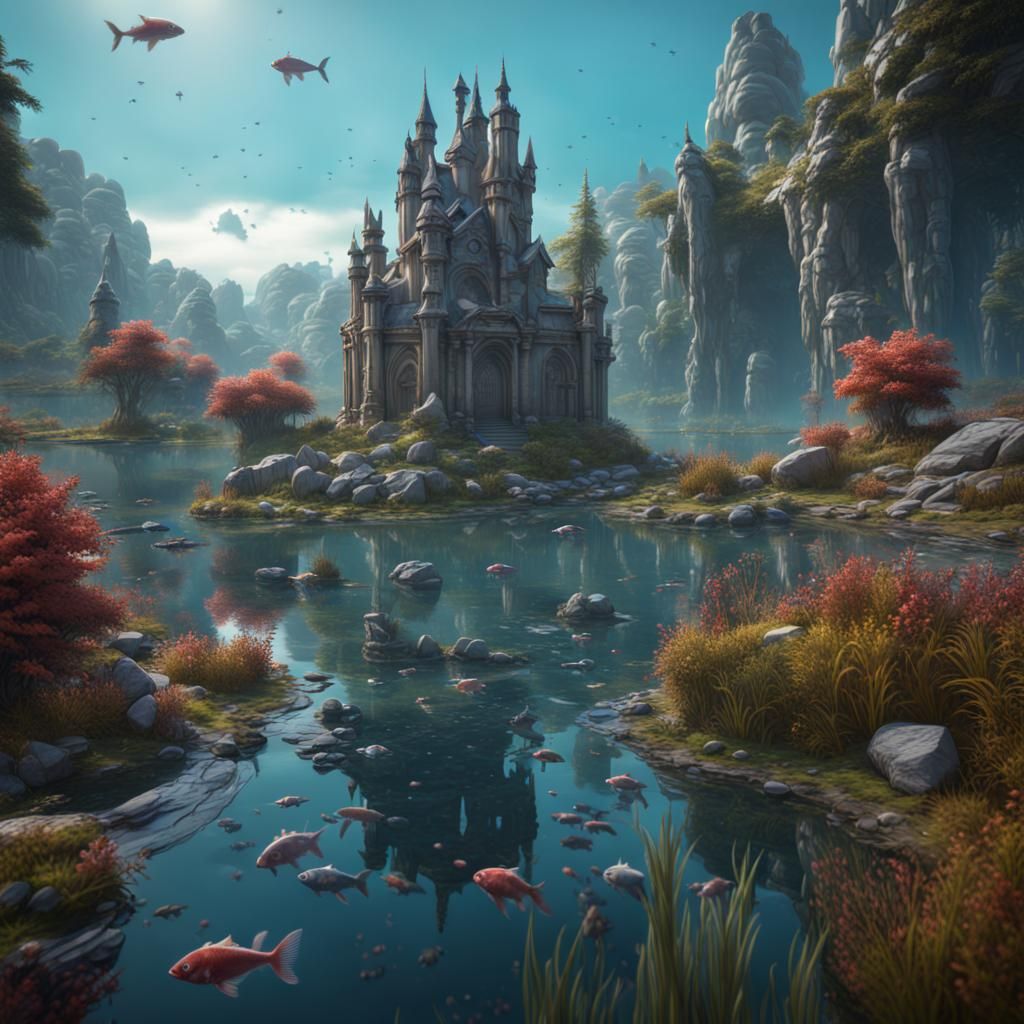 Cristaline Lake with Fishes: Detailed Matte Painting
