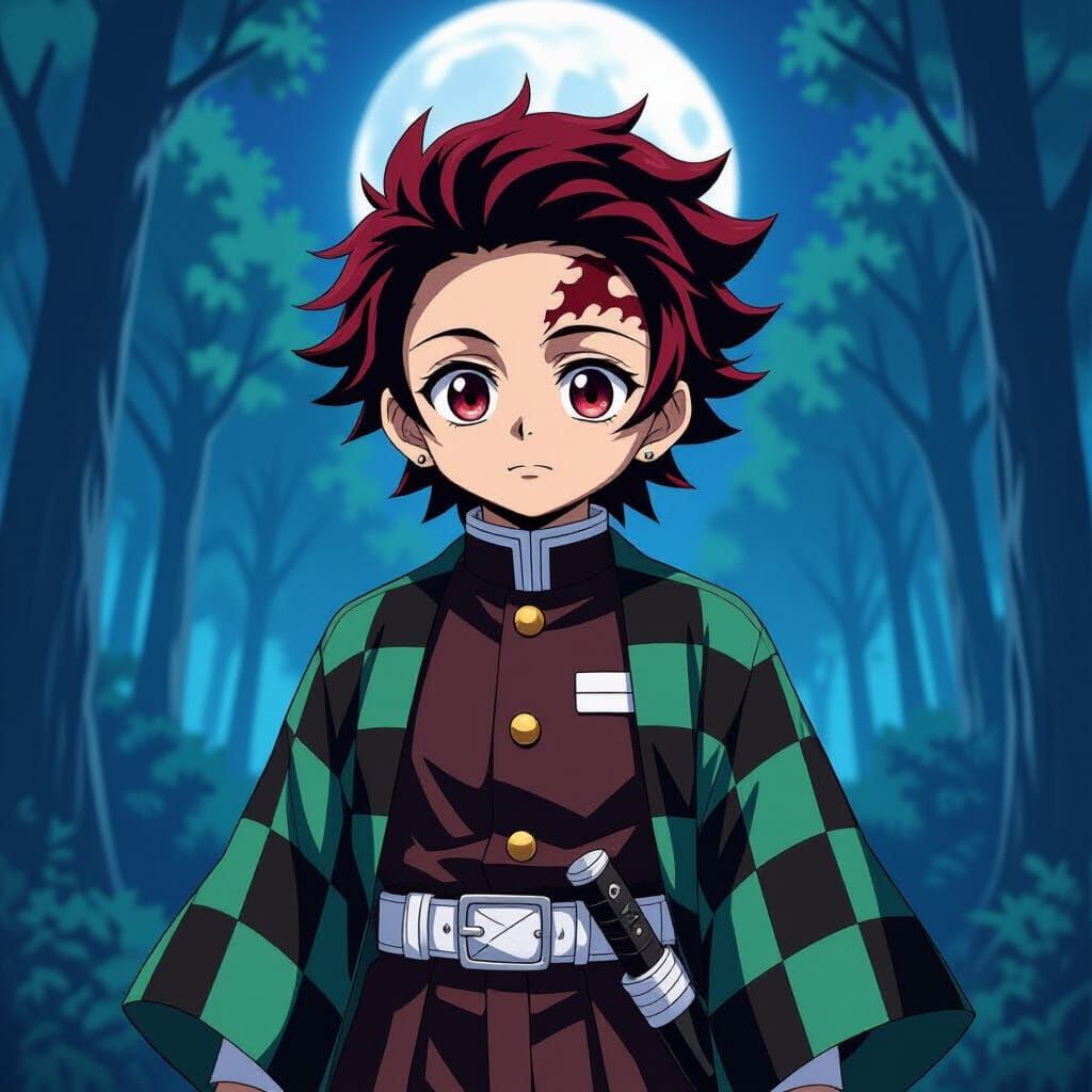 Tanjira Kamado in Mystical Forest: Anime Key Visual