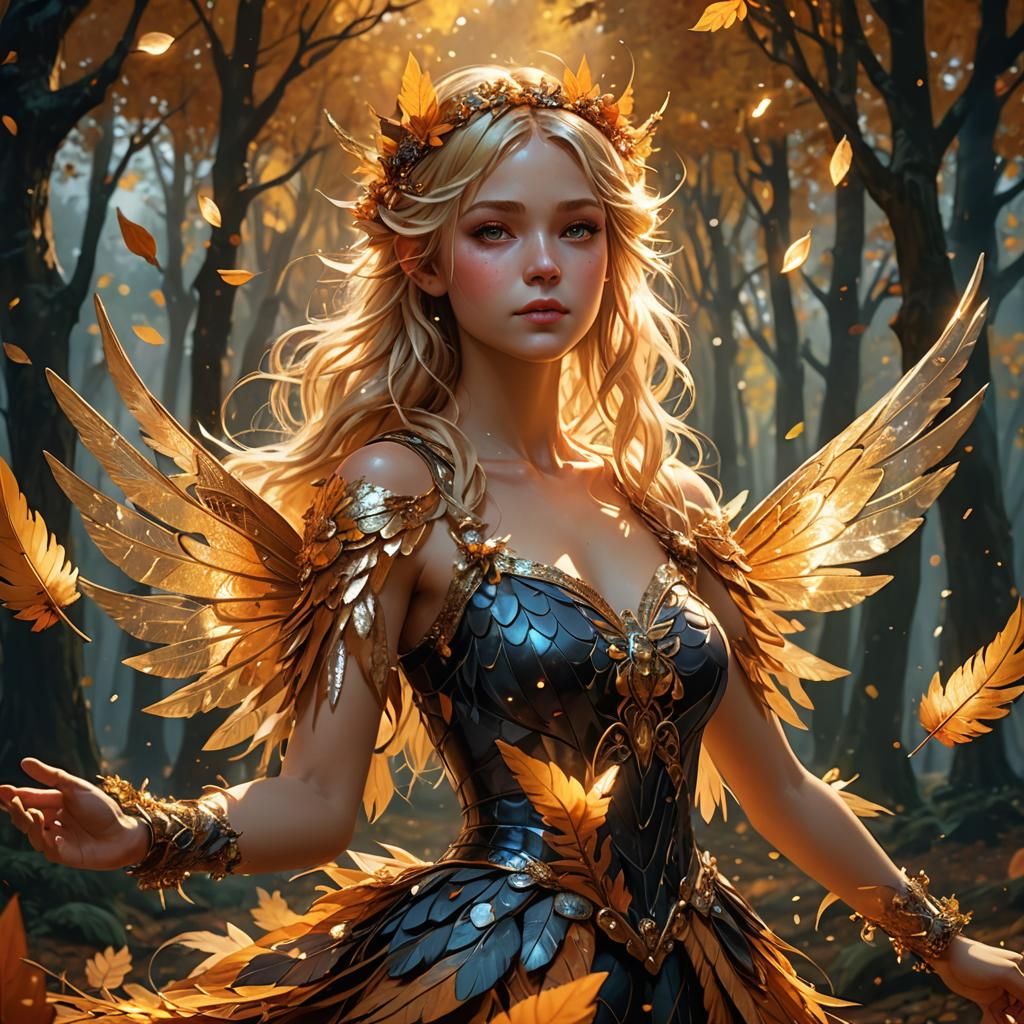 Autumn Forest Fairy in Feather Dress