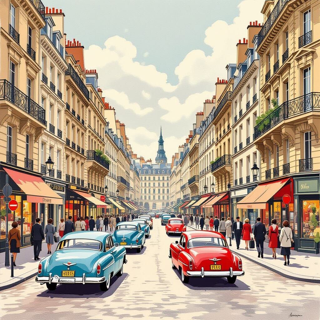 1960s Paris Street Scene in Mid-Century Magazine Style